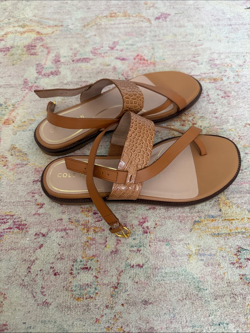 Cole Haan Cognac Brown Leather Slingback Sandals